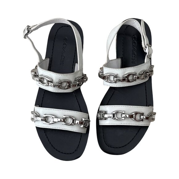 Coach white silver buckle hardware sandals size 5 - Picture 1 of 7